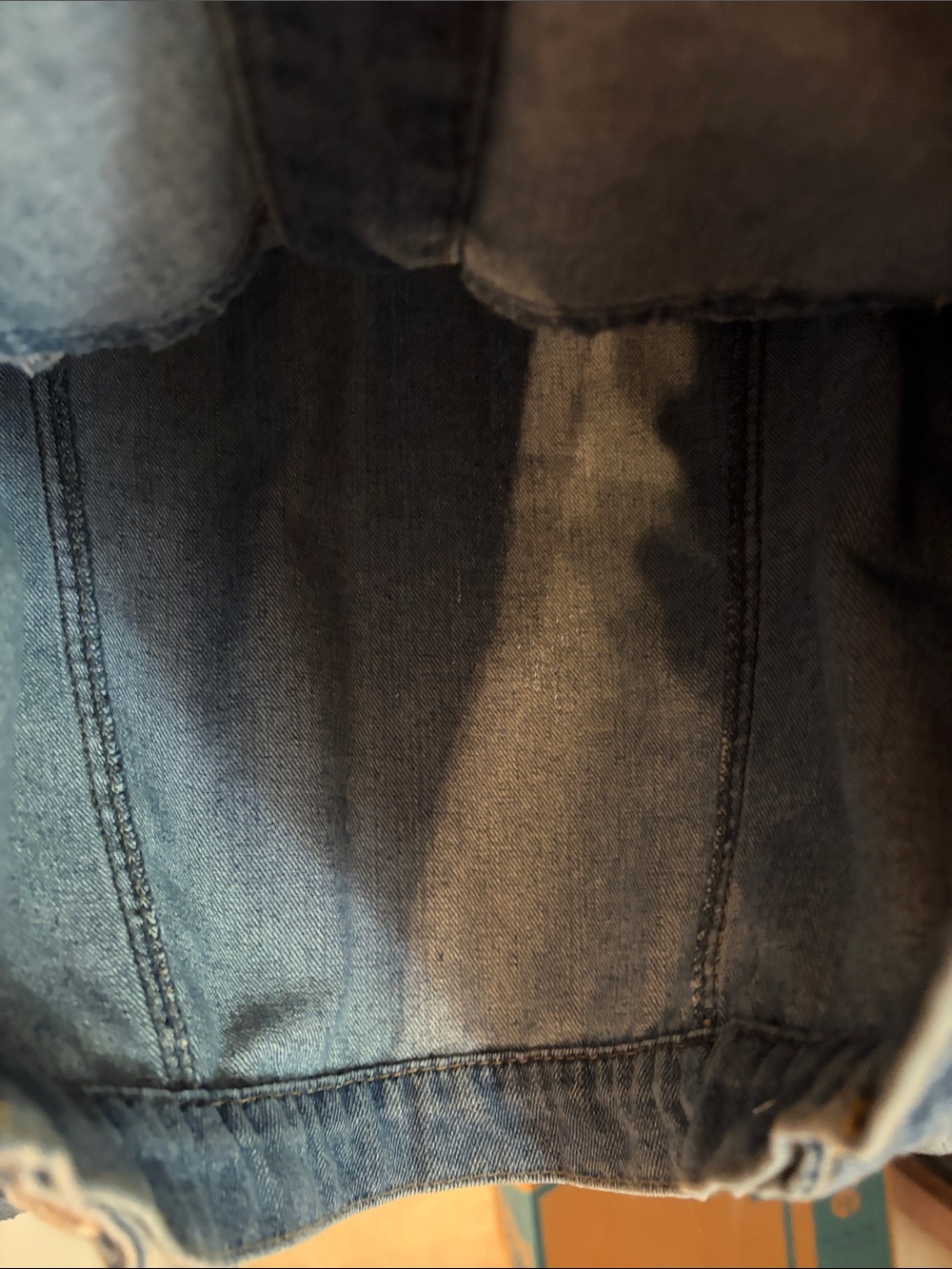 Sky and Sparrow Blue Denim Jacket with Red and Black Shoulder Stripes - Picture 5 of 6